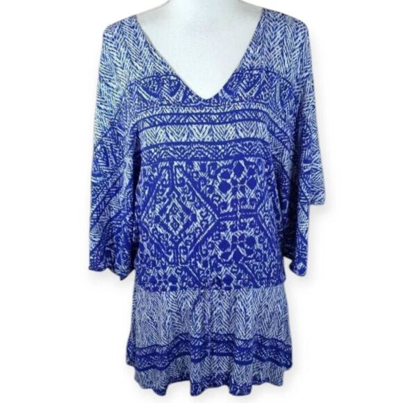 VIX PAULAHERMANNY BLUE & WHITE DRAWSTRING WAIST BLOUSE SZ.M EUC - Picture 2 of 8